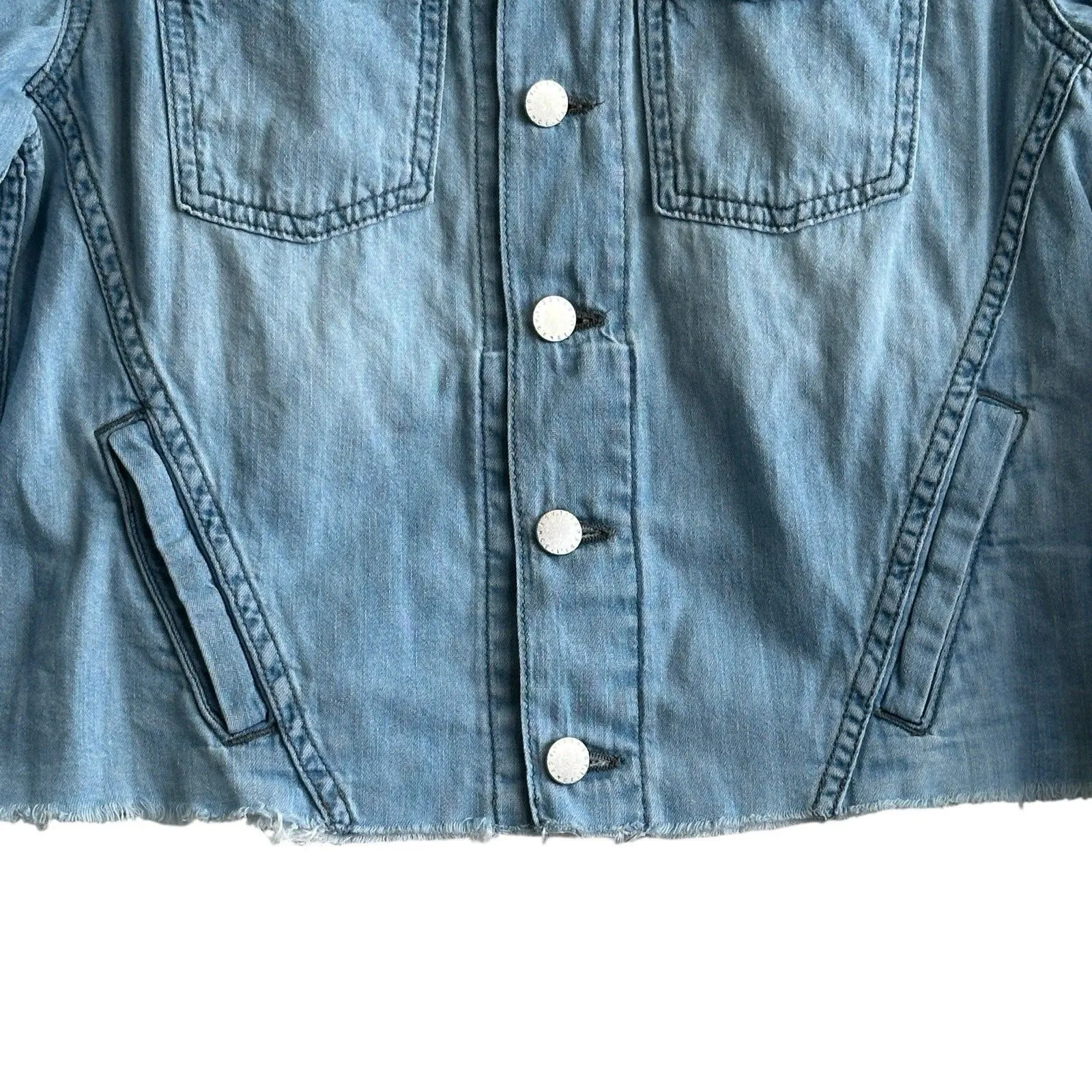 L’AGENCE Janelle Havana Blue Slim Raw Edge Denim Jacket Classic Women M - Image 6