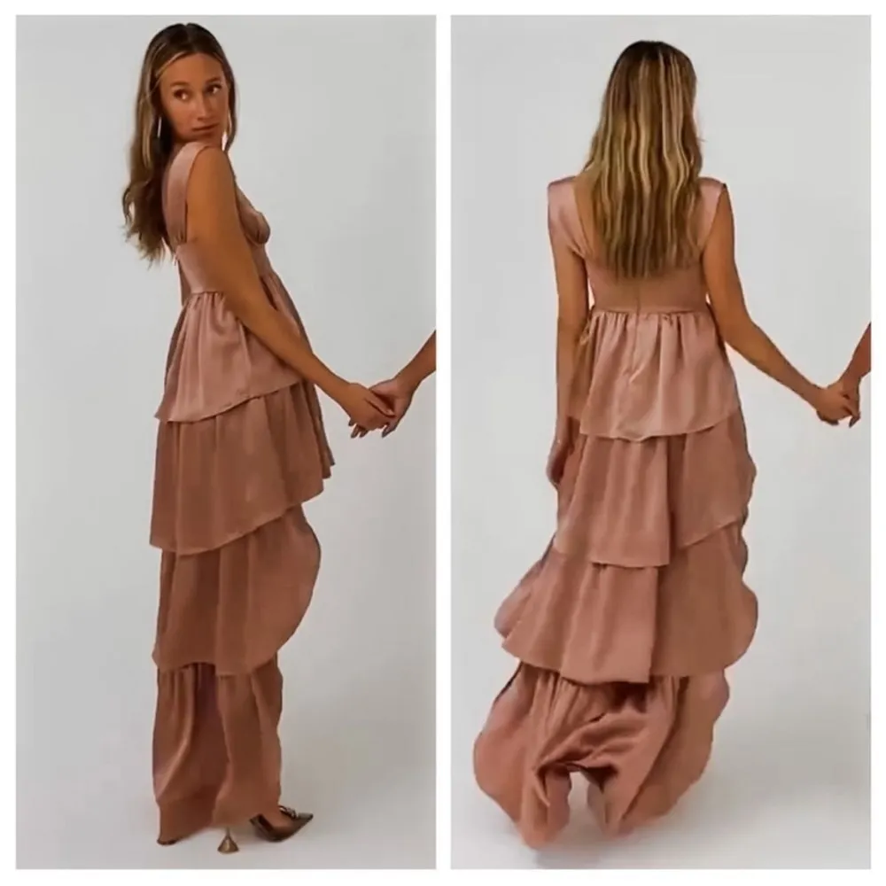 NWT WeWoreWhat Pink Corset High Low Maxi Dress Ruffle Tiered Satin Charmeuse, 10 - Image 8
