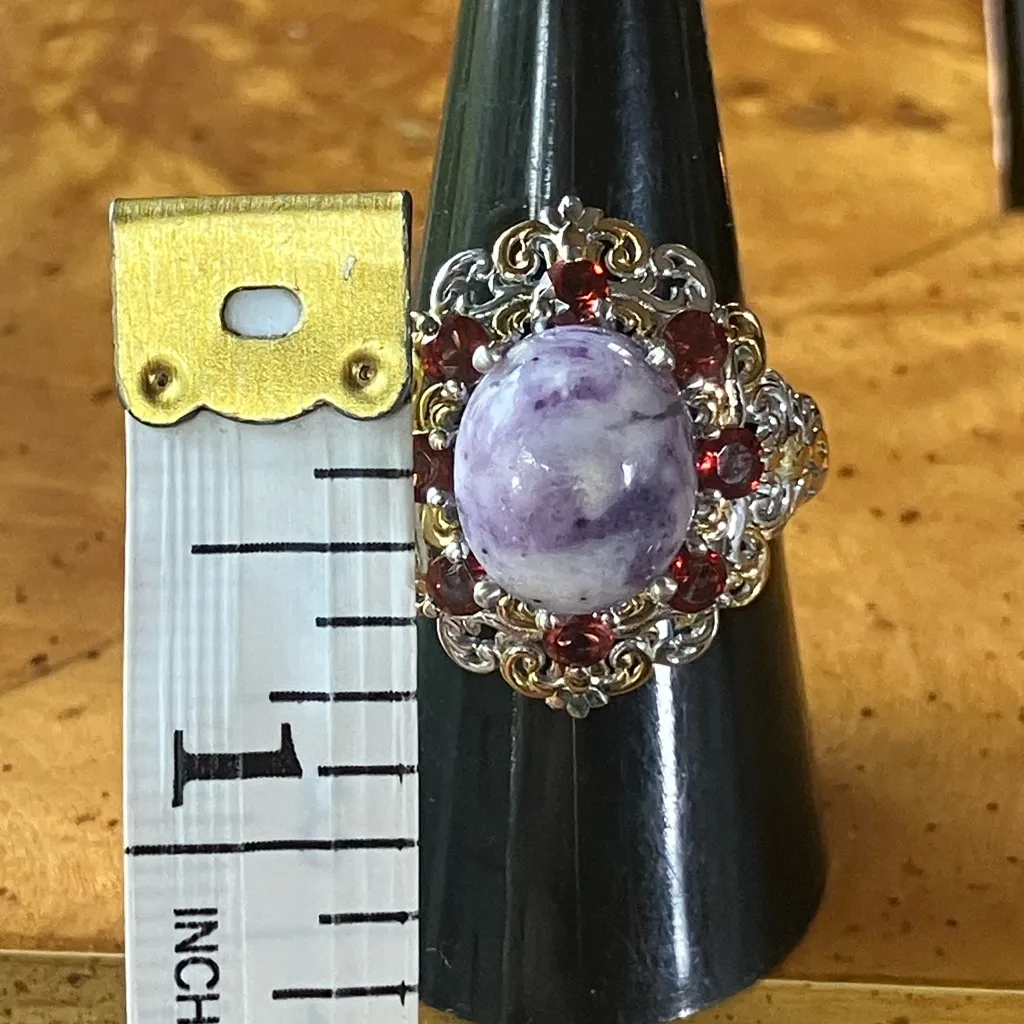 Rare Tiffany Stone Red Garnet Sterling Silver Cocktail Ring Size 8 White - Image 7