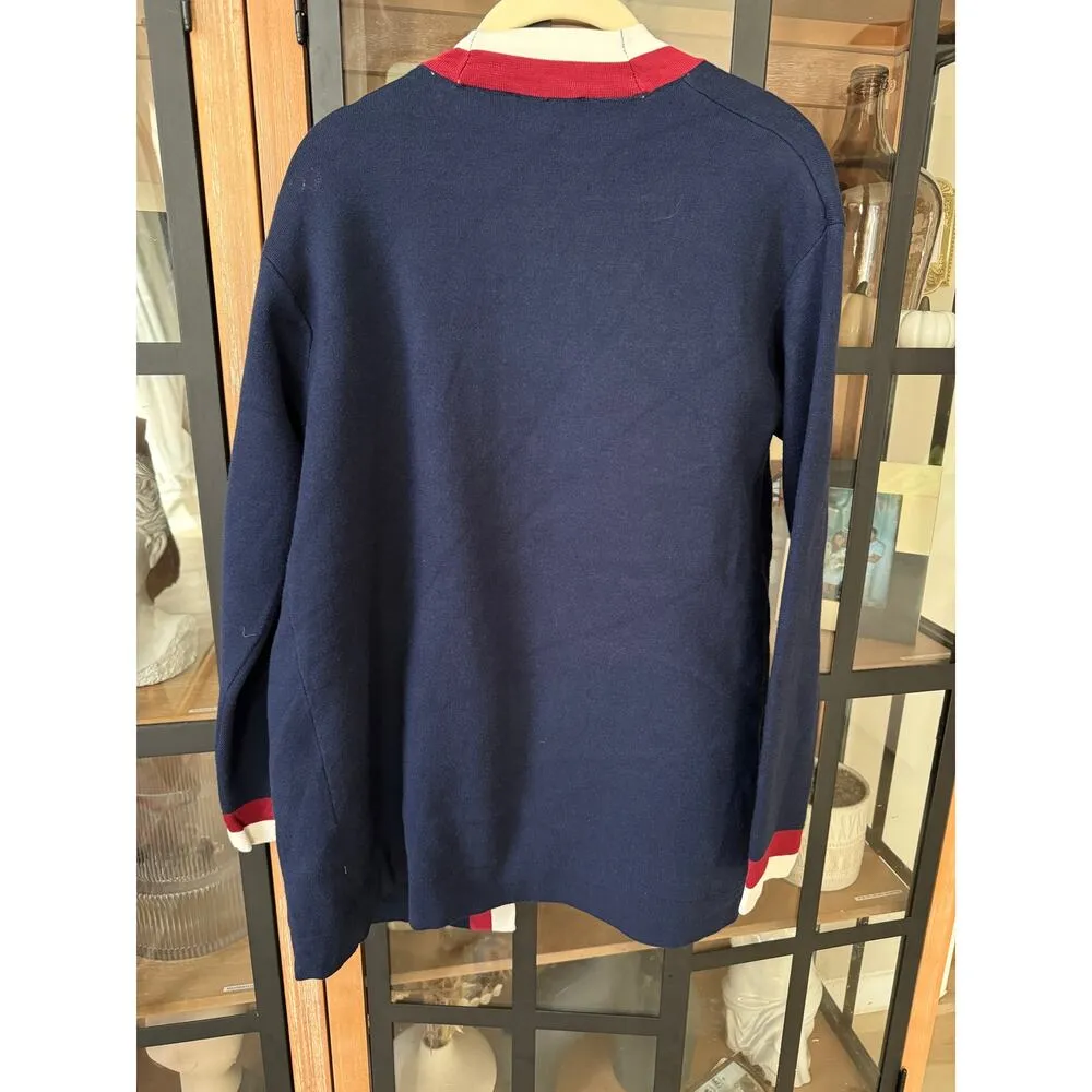 SANDRO paris cardigan aNouchica striped-trim woven sweater collegiate coat navy - Image 5