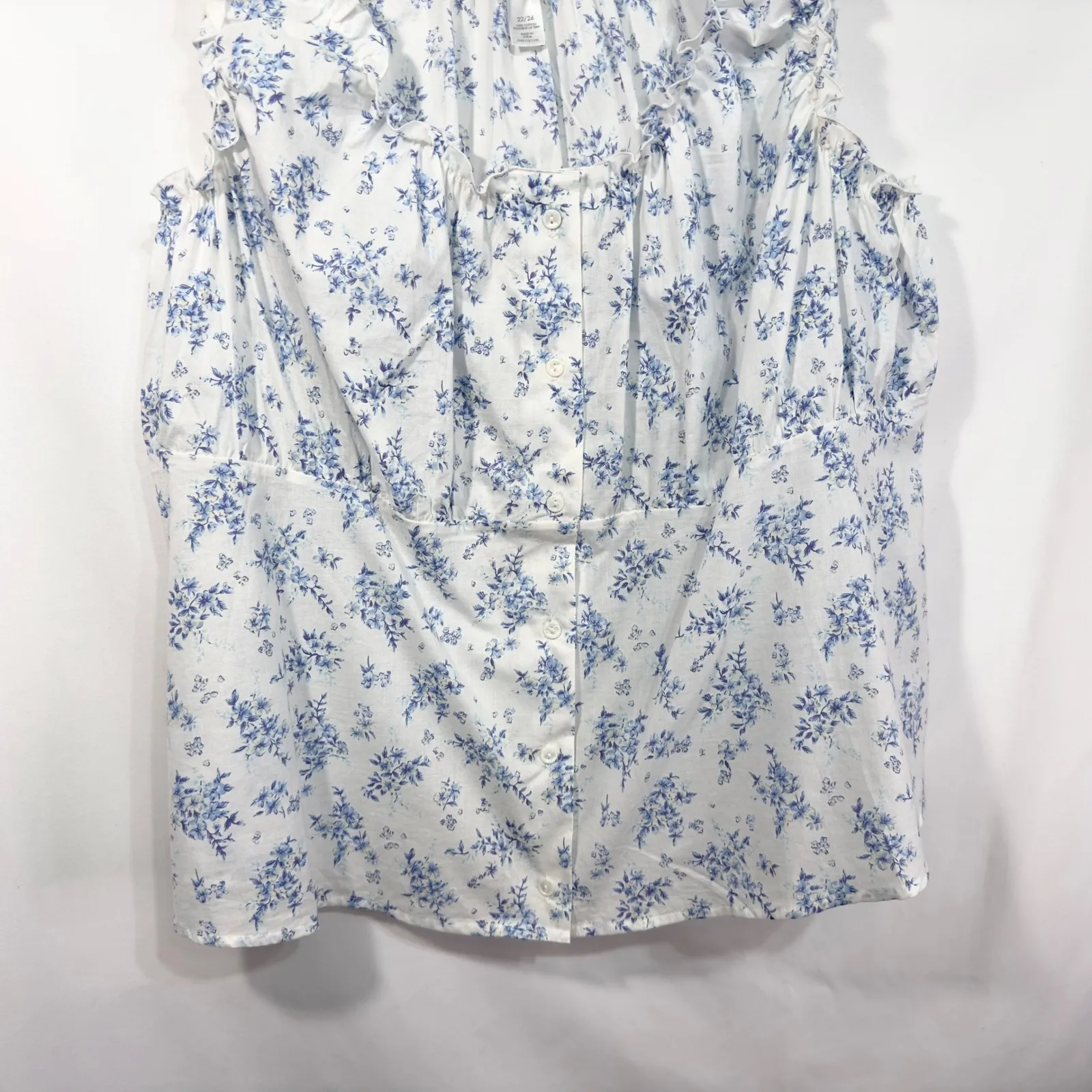 Cacique Plus Size 22W 24W Pajama Set‎ White Blue Floral Sleeveless Cotton 579 - Image 11