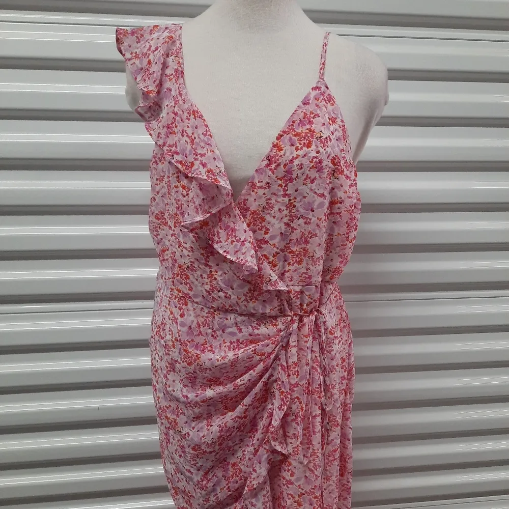 Laundry By Shelli Segal Dress Womens Size 12 Pink Floral Sleeveless Wrap Front - Image 7