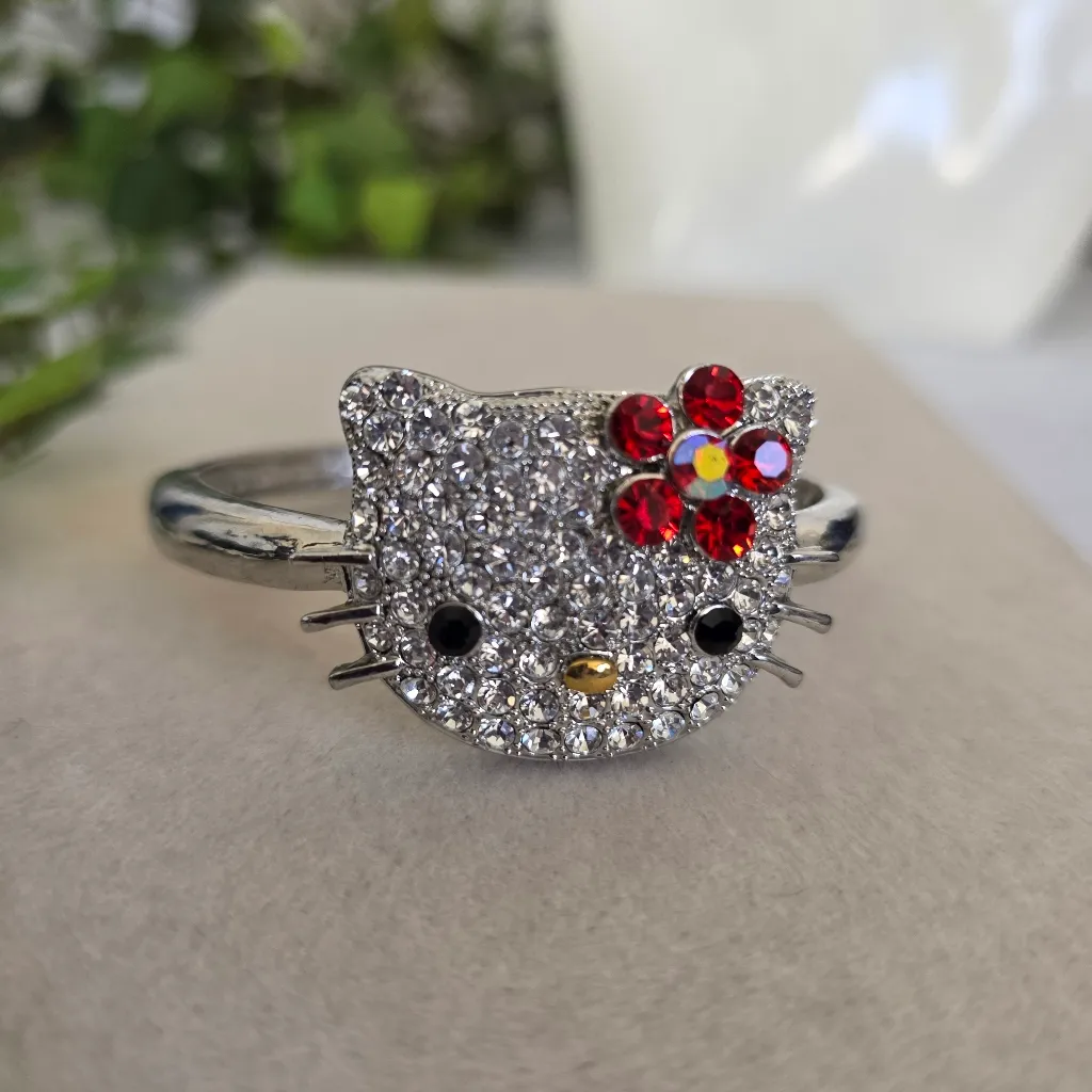 Silver Clamper Hinge Bracelet CZ Hello Kitty Design - Image 2