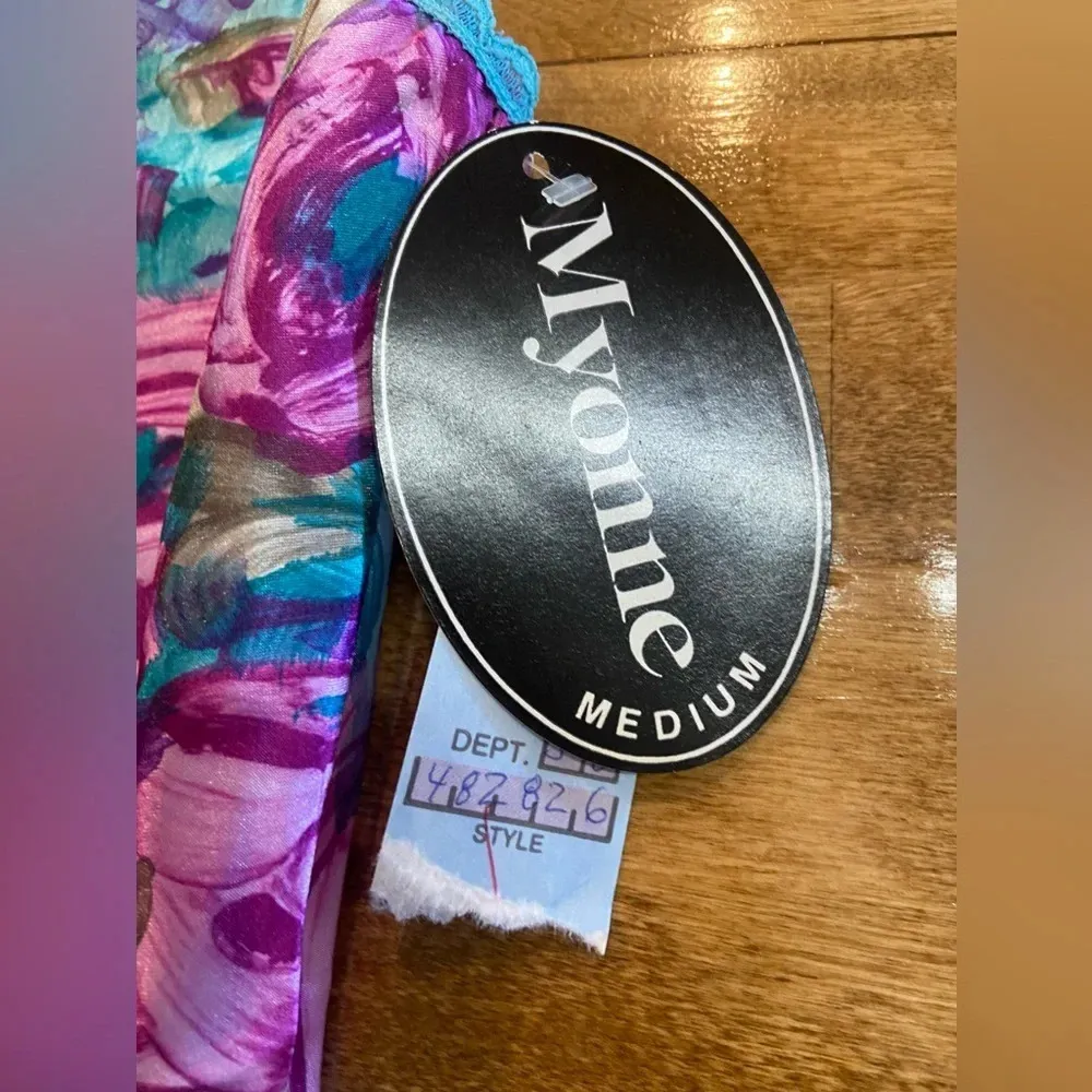 MYONNE Vintage 80s 90s Lingerie Set Purple Floral Design NWT Size Medium US Made Blue - Image 8