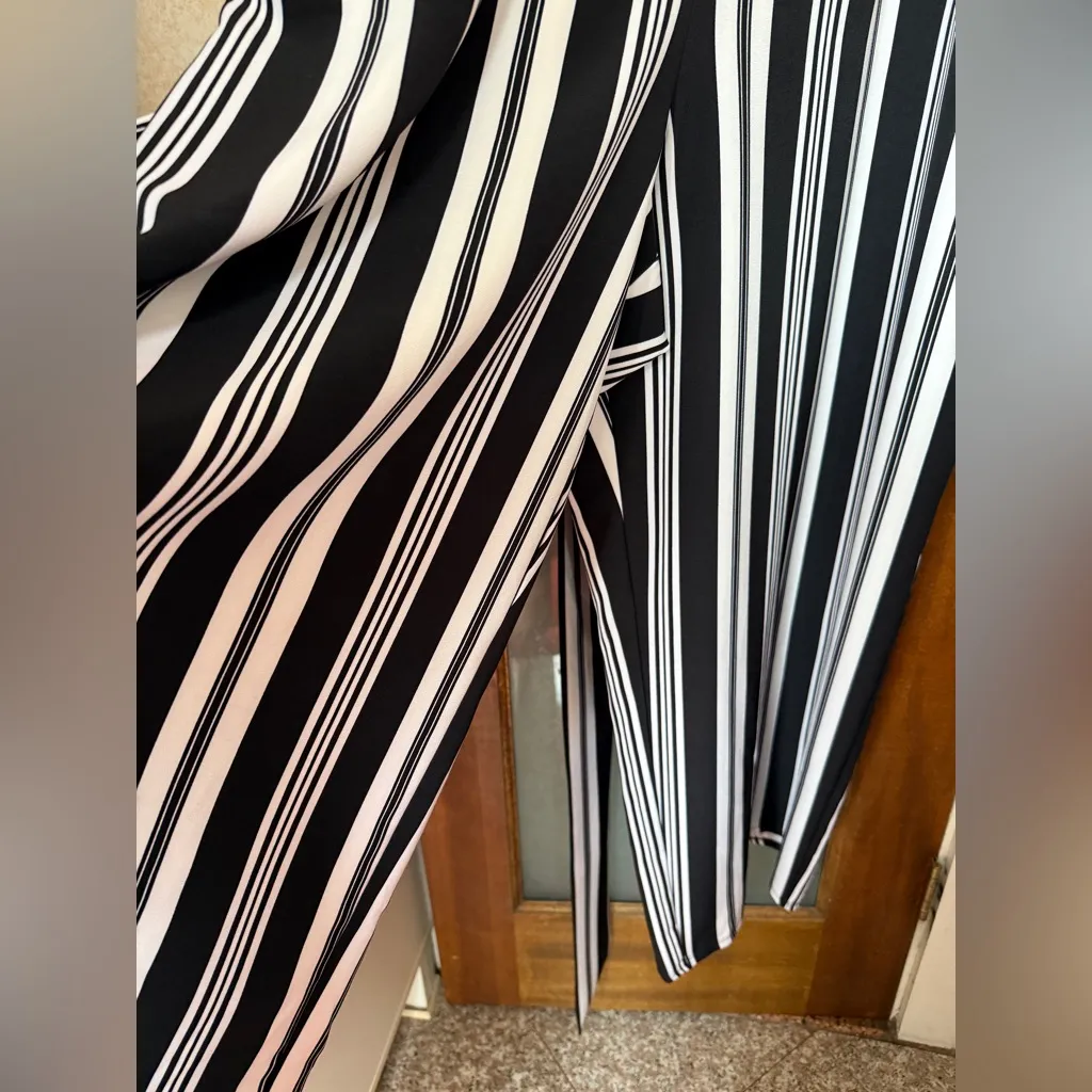 Lane Bryant Women Plus Black & White Extra Wide Leg S/S Jumpsuit w Tie Size 24 - Image 8