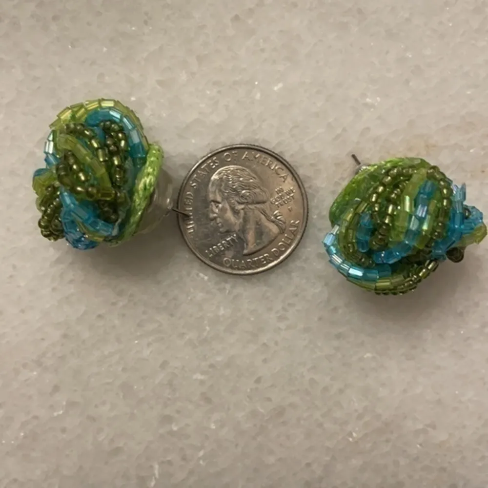 Patchington earrings beaded button lime/turquoise earrings jewelry Green - Image 6
