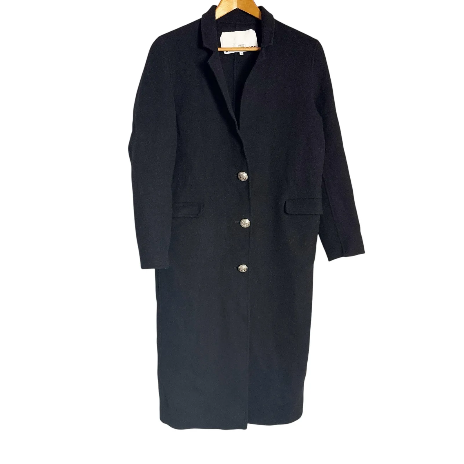 Rabanne Black Three Button Wool Long Sleeve Longline Winter Coat Size 4 - Image 6