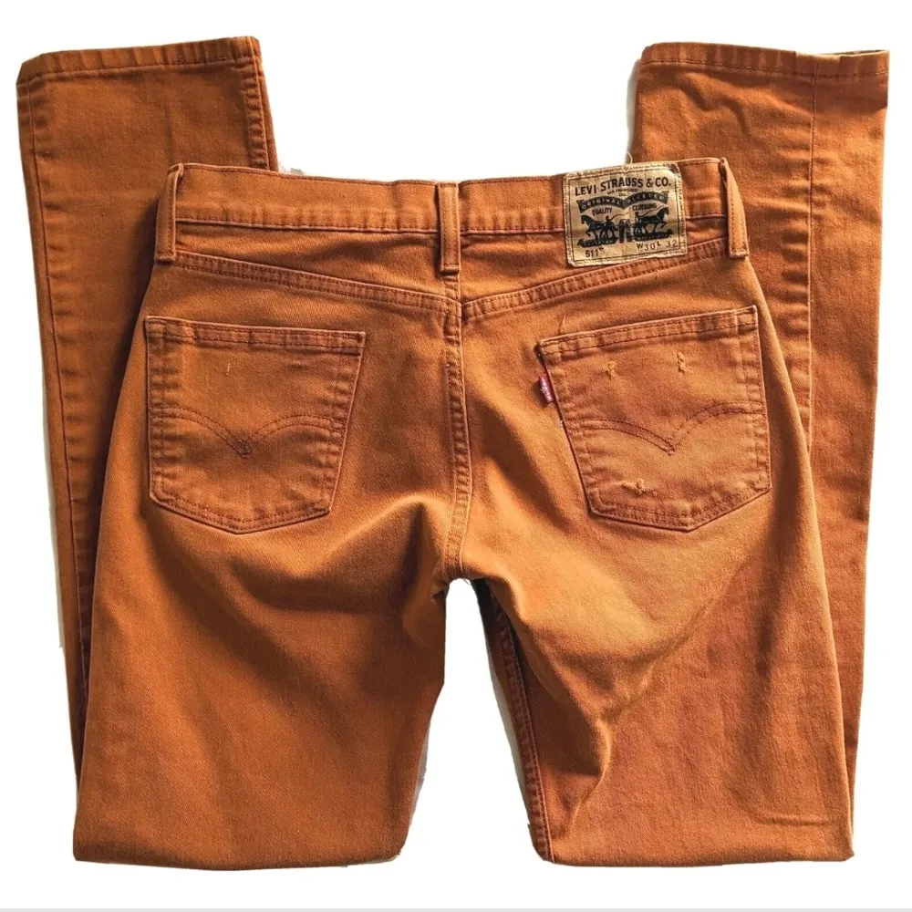 Levi's Vintage 90's Rust Burnt Orange 511 Slim Fit Jeans W30 L32 Mid-Rise - Image 2