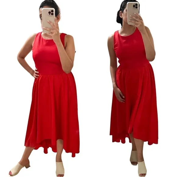 ANTHROPOLOGIE HUTCH Asymmetric Red Maxi Dress Sz M - Image 2