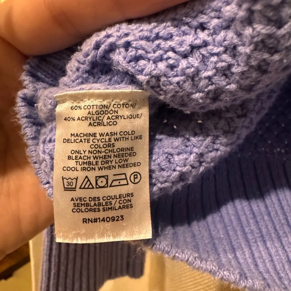 LOFT Purple Textured Crewneck Knit Sweater Women’s Small Ribbed Hem Cozy Fall - Image 7