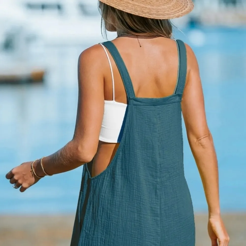 Teal Sleeveless Romper with Pockets Blue Size XS - Image 9