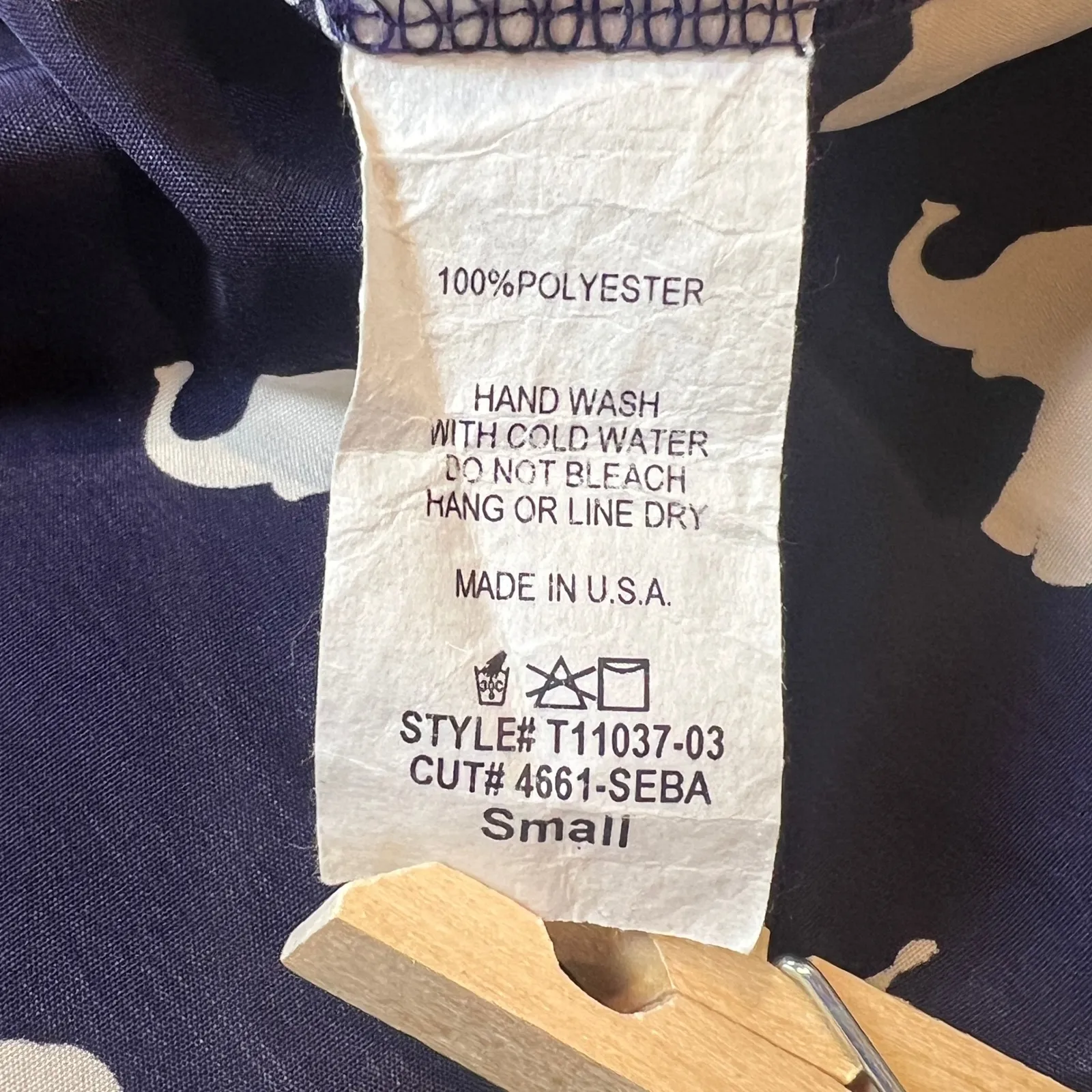 Peach Love California Women's S Navy Elephant Print Blouse Polyester Animal - Image 6