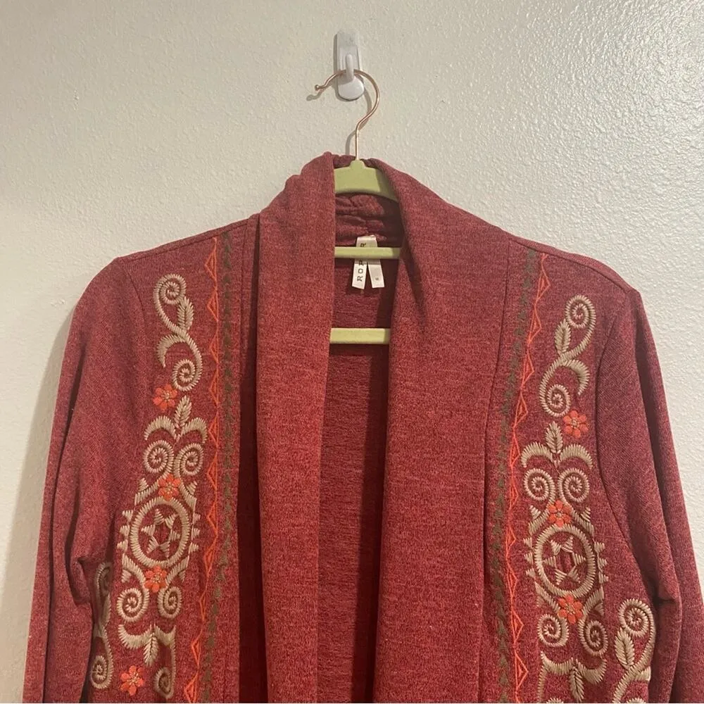 Roper Dust Red Embroidered Open Front Cardigan Sz M - Image 2