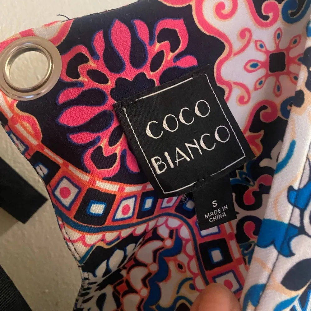 Coco Bianco Womens Blouse S Small Long Sleeve Multicolor Boho Print Bust 34” Blue - Image 2