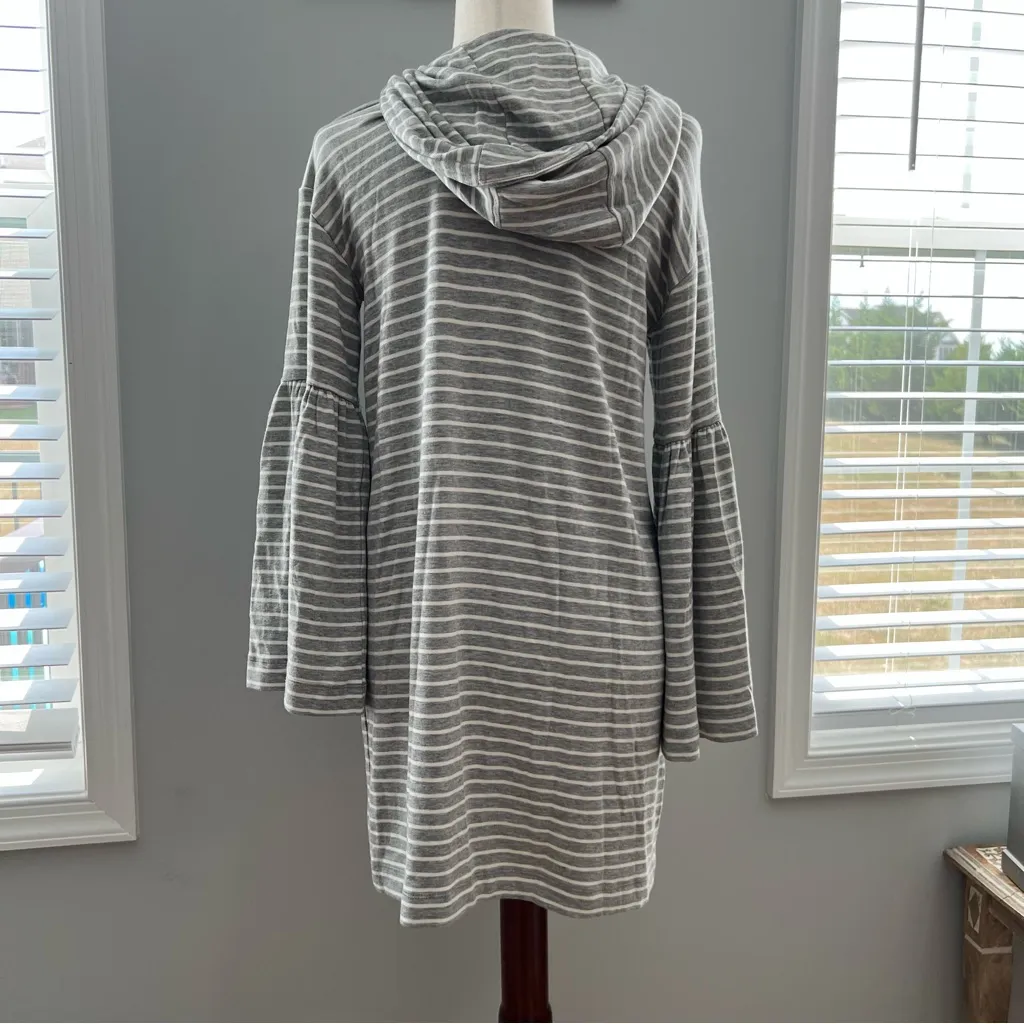 Lou & Grey Striped Hooded Dress size‎ Small Bell Sleeves Grey/White Soft Knit - Image 3