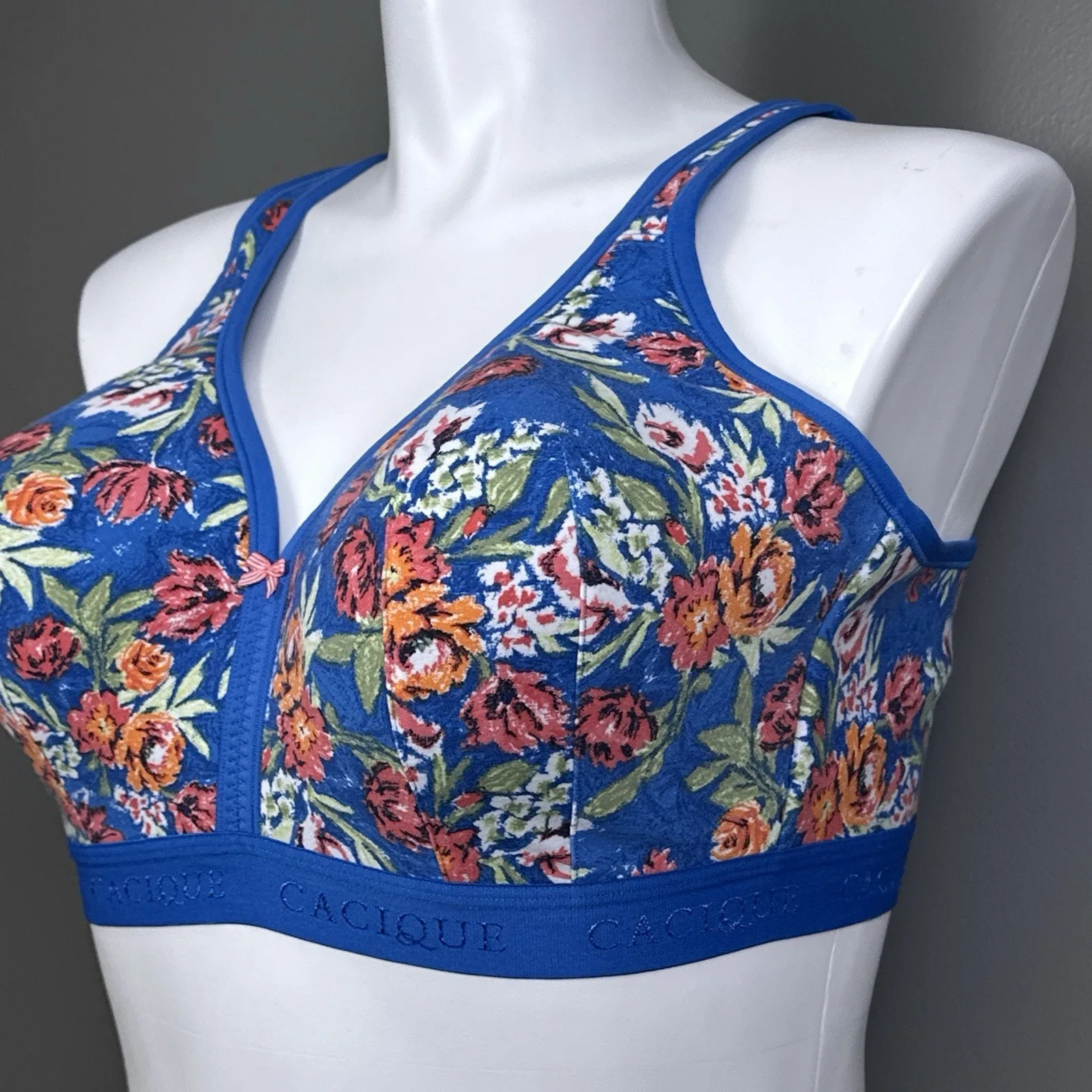 Cacique Lightly Lined No Wire Full Coverage Bra Size 42D Bright Floral Blue - Image 2