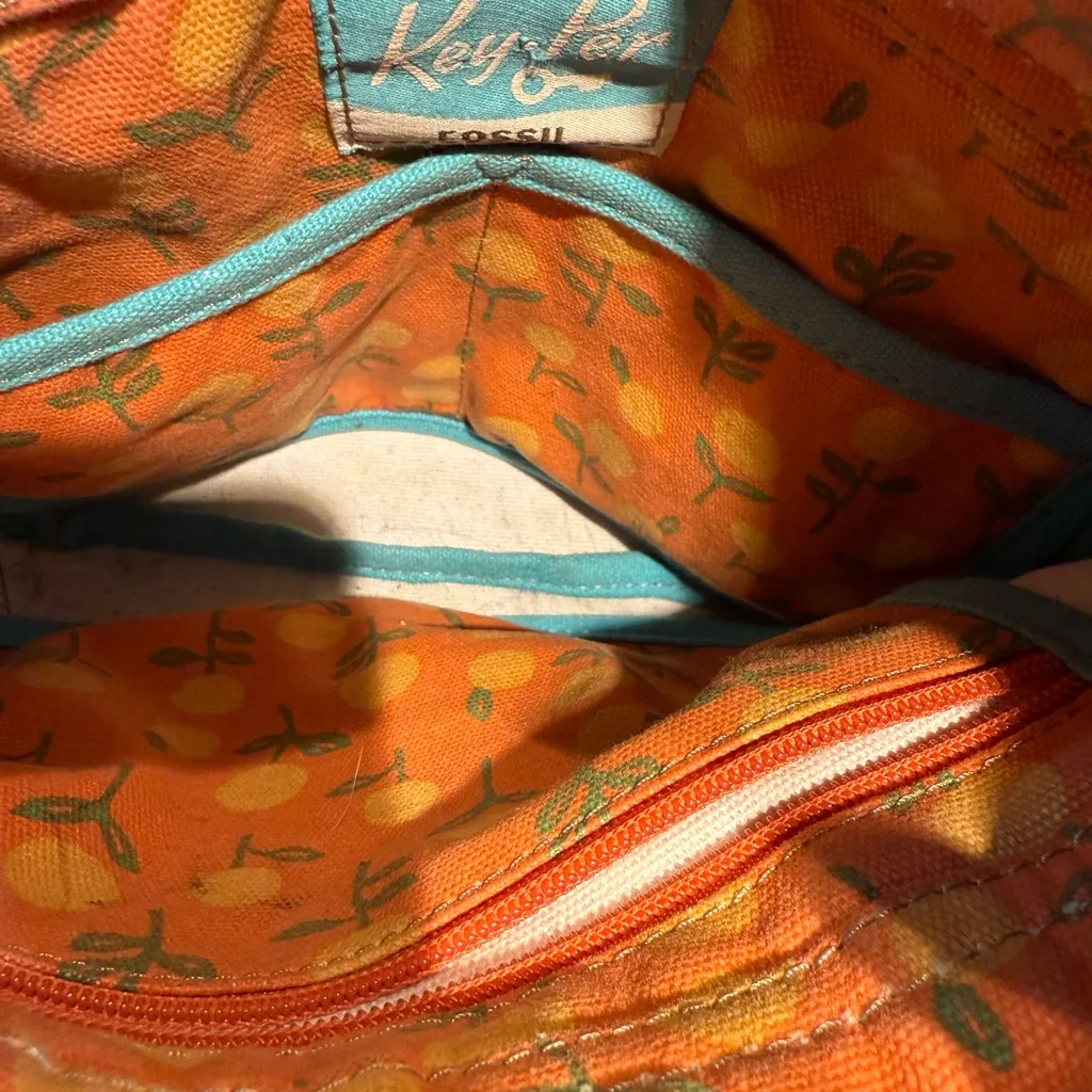 FOSSIL Coated Canvas KEYPER‎ Birdcage Pattern Brown, Apricot Shoulder Bag S Tan - Image 7