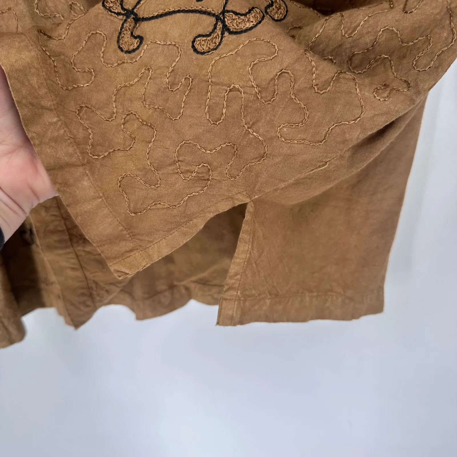 Vintage Boho Embroidered Top Maxi Skirt Brown Earth Tone Folk Cottagecore Size L - Image 6