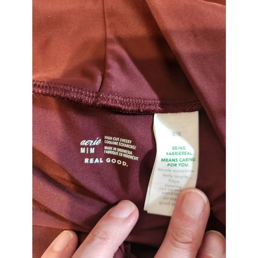 Aerie American Eagle size M Maroon Igh Cut Cheeky Bikini Bottoms Swim - Image 3