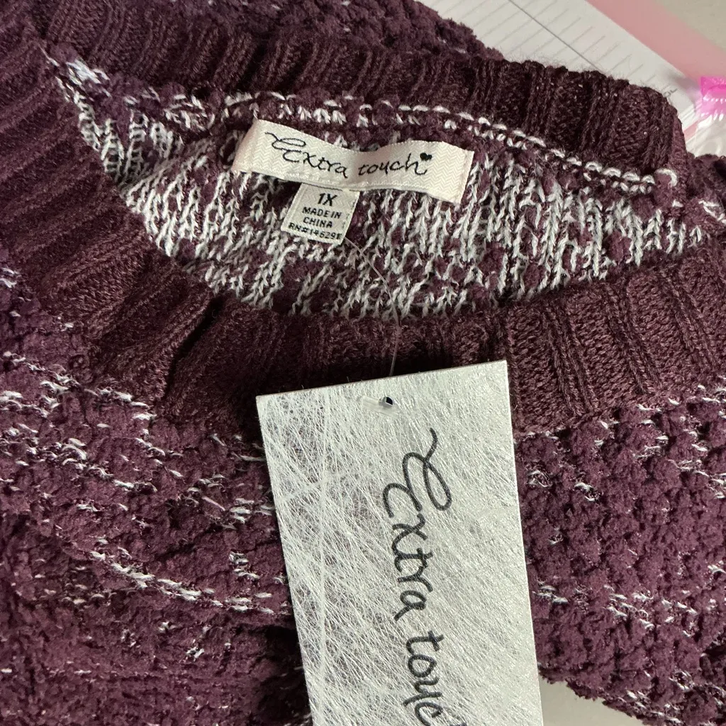 Extra Touch Maroon Knit Mini Dress Purple Size 1X - Image 5