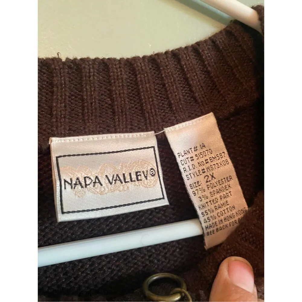 Napa Valley Vintage Patchwork Faux Leather Sweater Vest Brown Vegan 2X - Image 4