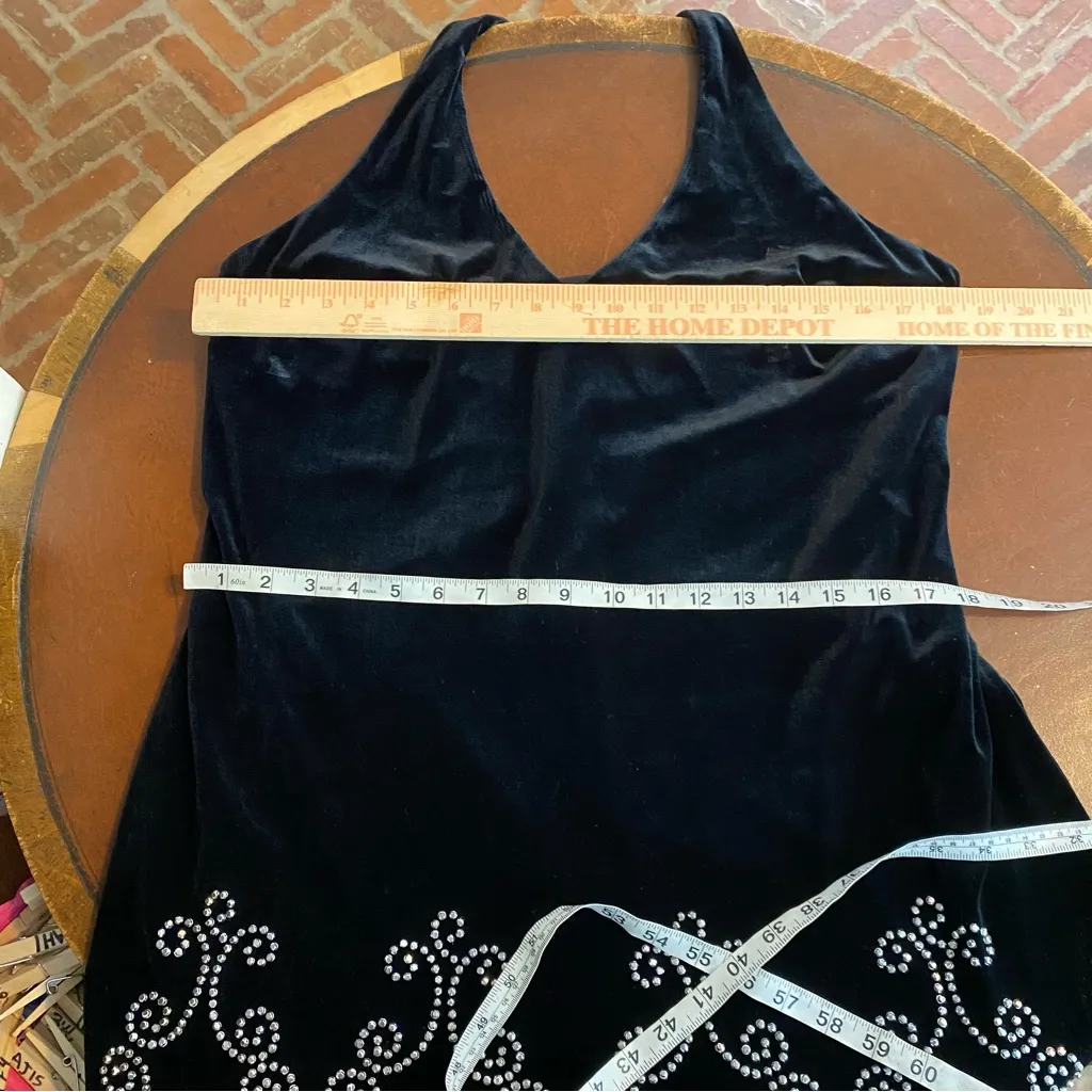 SL Fashions‎ Black Velvet Plunge Neck Halter Whimsigoth Midi Asymmetrical Dress Size 16 - Image 7