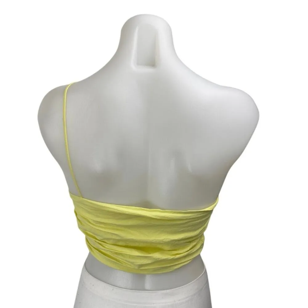 Zara Yellow Sleeveless One Shoulder Cami Camisole Ruched Crop Tank Top Size M - Image 2