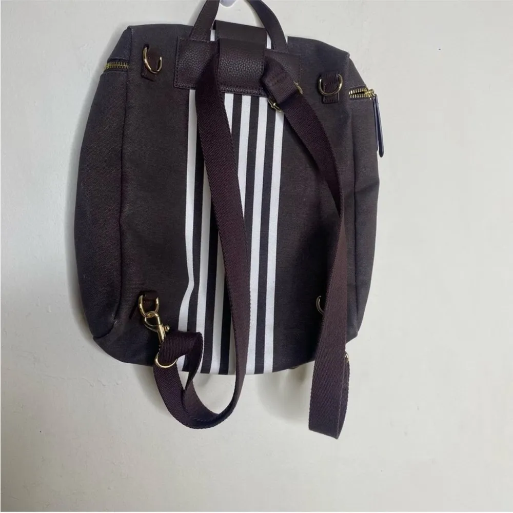 Henri Bendel Canvas Backpack Y2K Signature Dark Brown White Striped Convertible - Image 13
