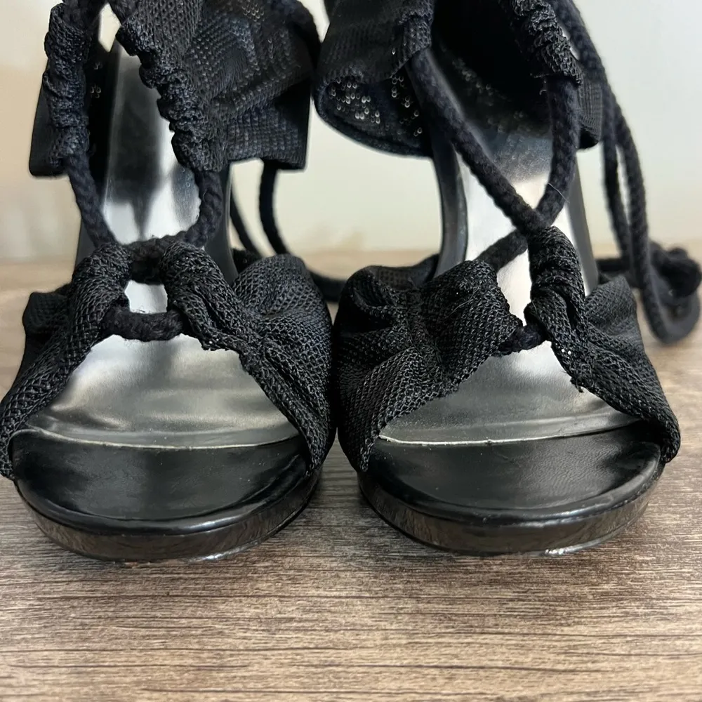 Bakers Black Tie stiletto High Heels Shoes Open Toe Formal Prom Hoco Sz 6.5 B - Image 11