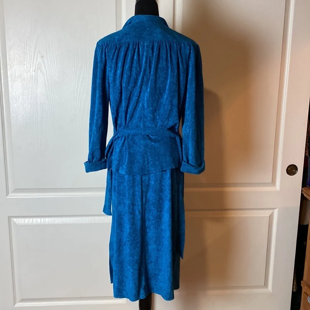 VTG BLUE TERRY CLOTH TWO PIECE BLAZER & PENCIL SKIRT SET BUSINESS GIRL BOSS - Image 4