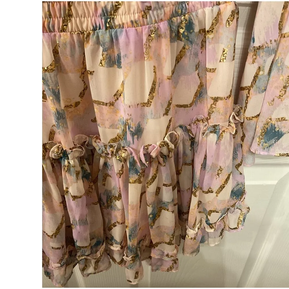 Buddy Love Zozo Magical Elastic Waist Pastel Metallic Tones Dress, M Pink Size M - Image 4