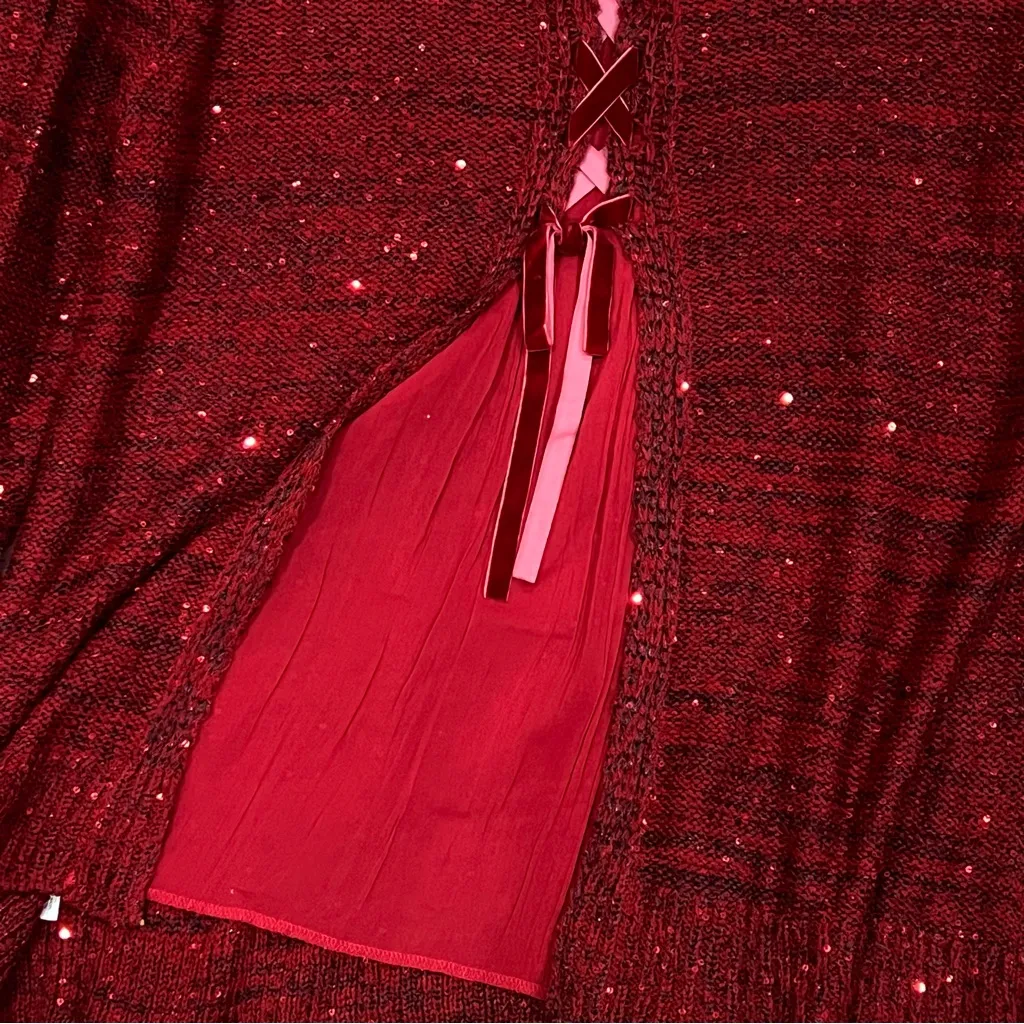 Time and Tru Red Sequins Tunic Sweater with Braided Back Size XL - Image 5