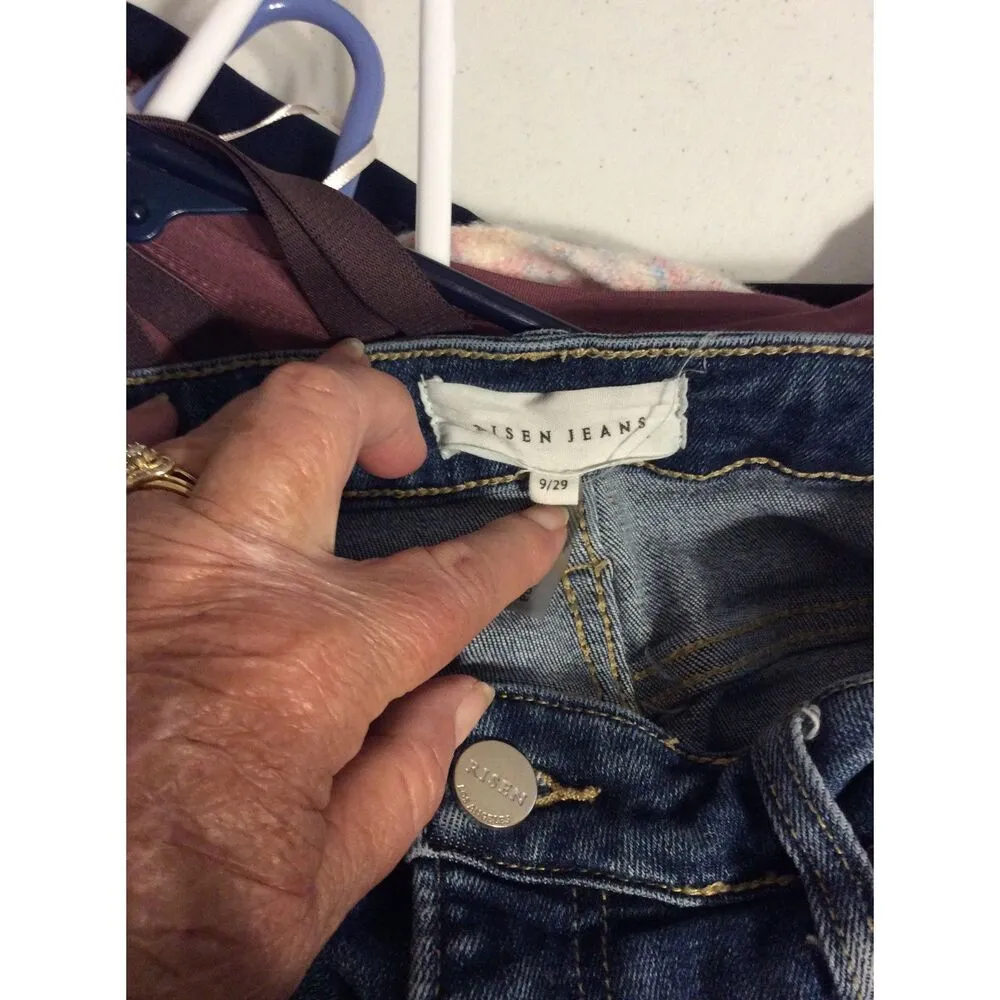 Risen Jeans Size 9/29 Destroyed Patched High rise Straight Leg Stretch Blue - Image 3