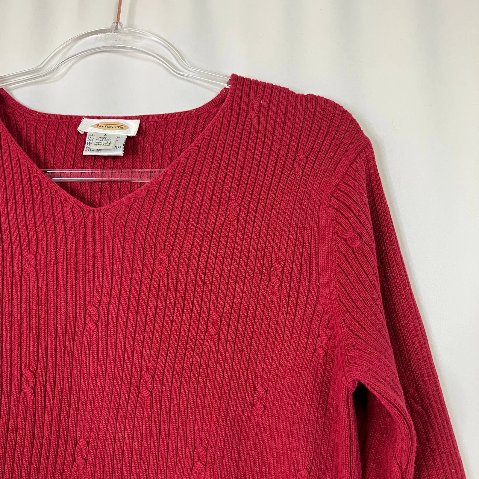 Talbots | Vintage Ribbed Sweater Burgundy Red V-Neck 100% Cotton Womens Large - Image 2