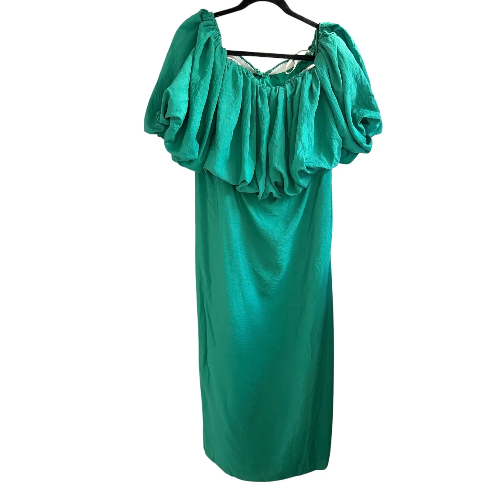 ASOS NWT Design Curve Emerald Green‎ MIDI Dress Off Shoulder Puff Sleeve 18 Green - Image 5