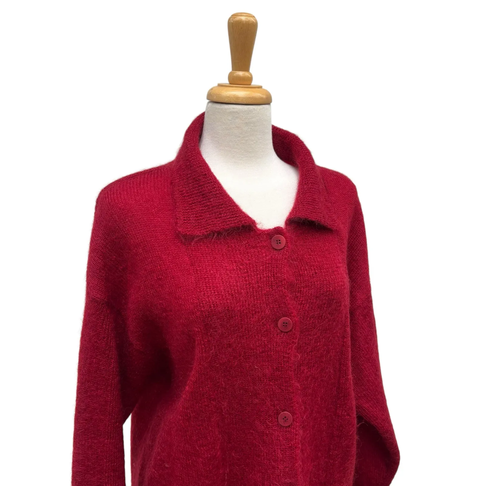 VTG Anne Klein II Mohair Sweater Cardigan Sz L Res Button Up Grannycore Cozycore Red Size L - Image 2