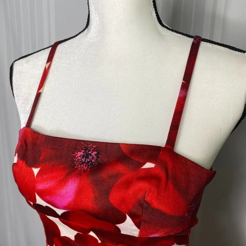 GUESS Jeans Sleeveless Bodycon Floral Dress Size 3 Red Open Criss Cross Back Y2K - Image 2