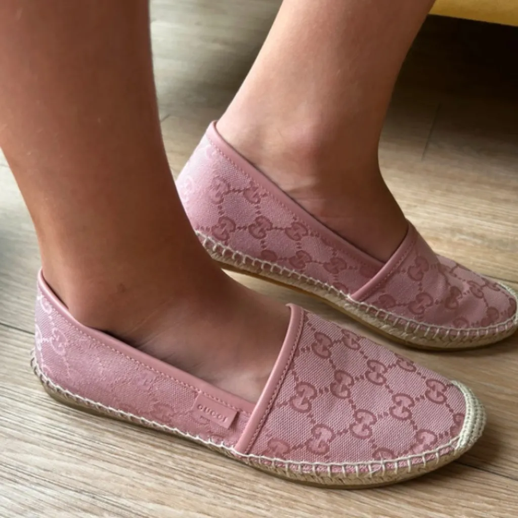 Gucci Pink GG Canvas Leather Pink Espadrille Flats Size EU 36 - Image 5
