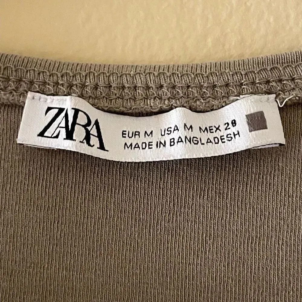 Zara Crop Top Tank Festival Khaki Green Cropped Shirt Halter SZ M #1705 - Image 6