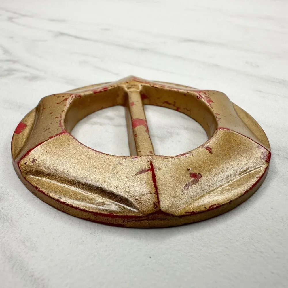 Vintage Plastic Metallic Scarf Slide Shirt Tie Bar Belt Buckle Gold - Image 5