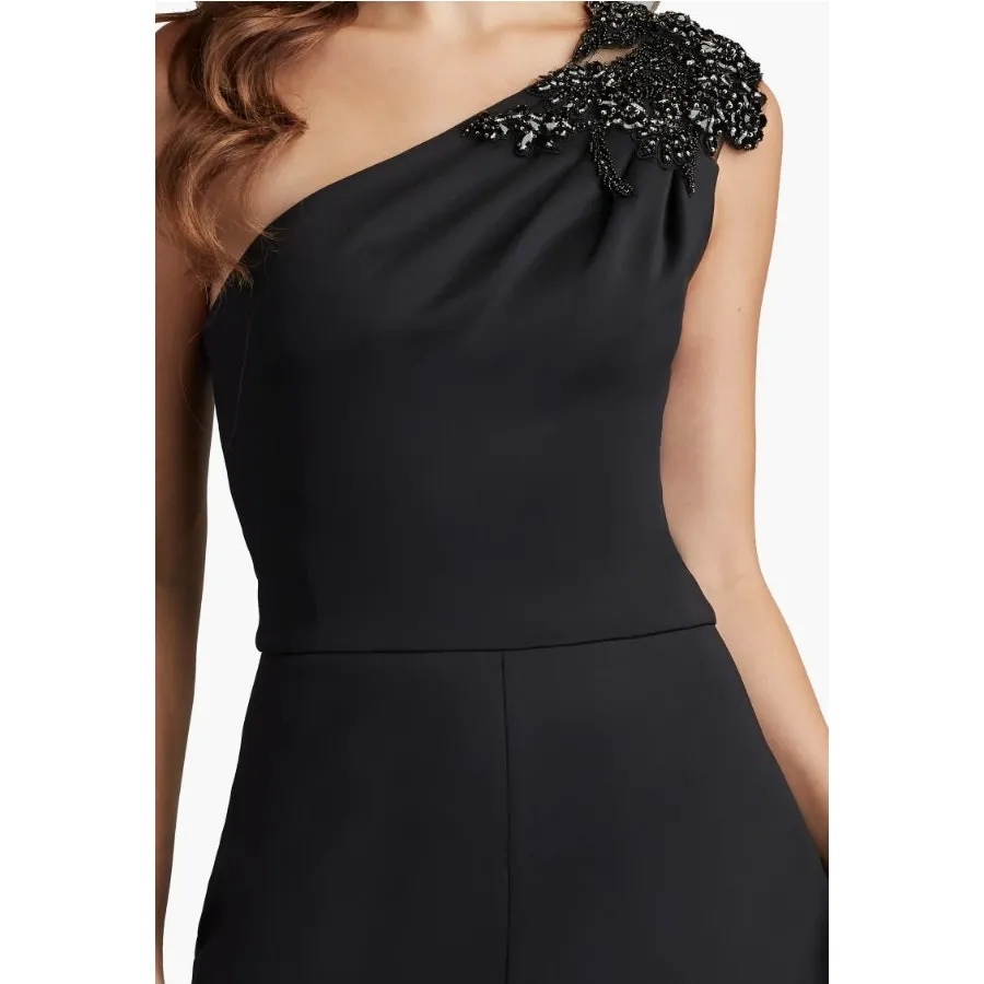 SHO by Tadashi Shoji Beaded Appliqué One-Shoulder Jumpsuit Black Size XL NWT - Image 3