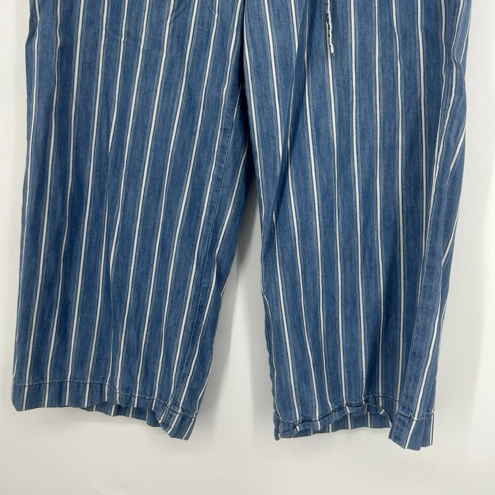 American Eagle Womens Striped Chambray Pants Wide Leg Crop Drawstring Size 8 - Image 5