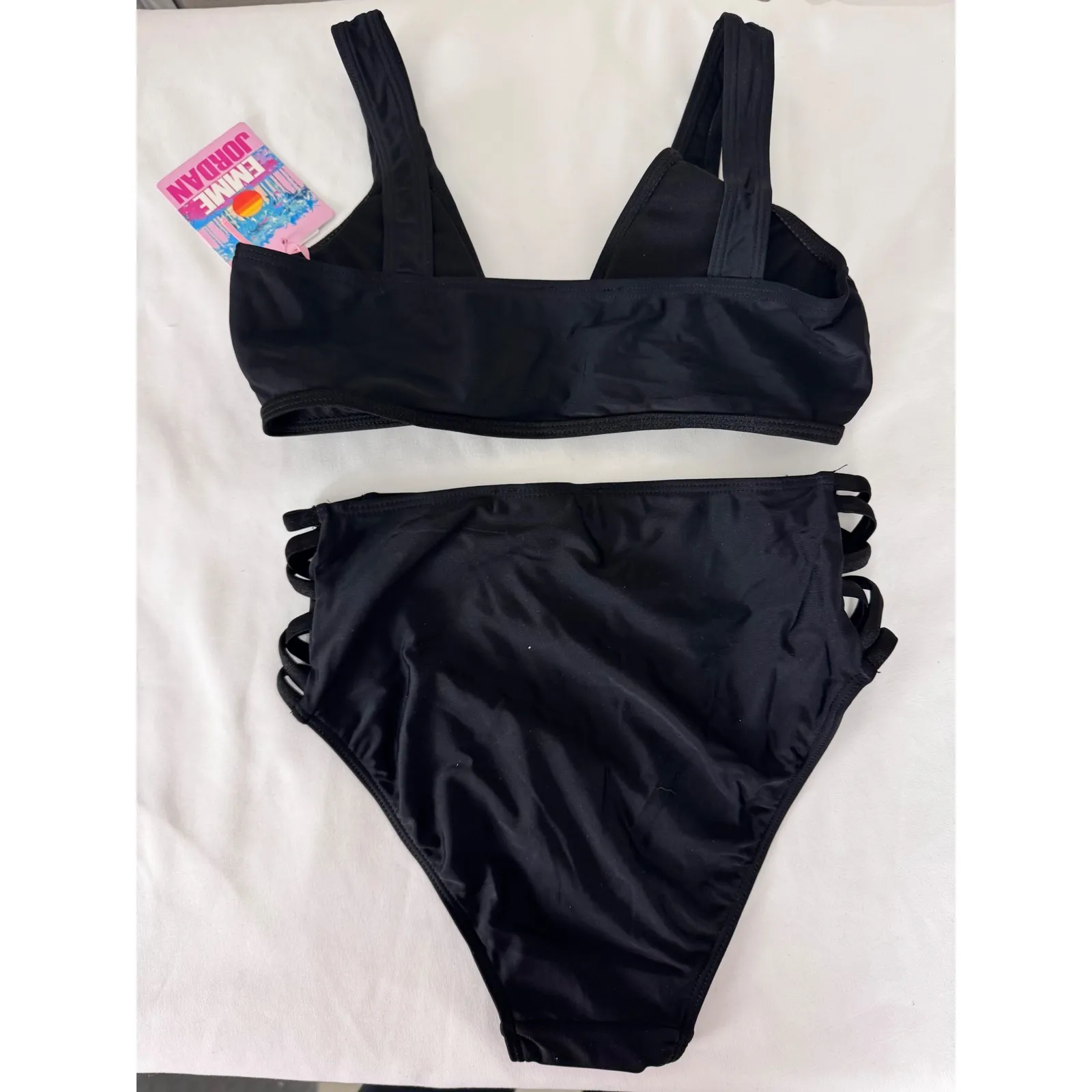 Emme Jordan Black‎ Bikini Set High Waist Strappy Swimsuit Beachwear S Black - Image 3