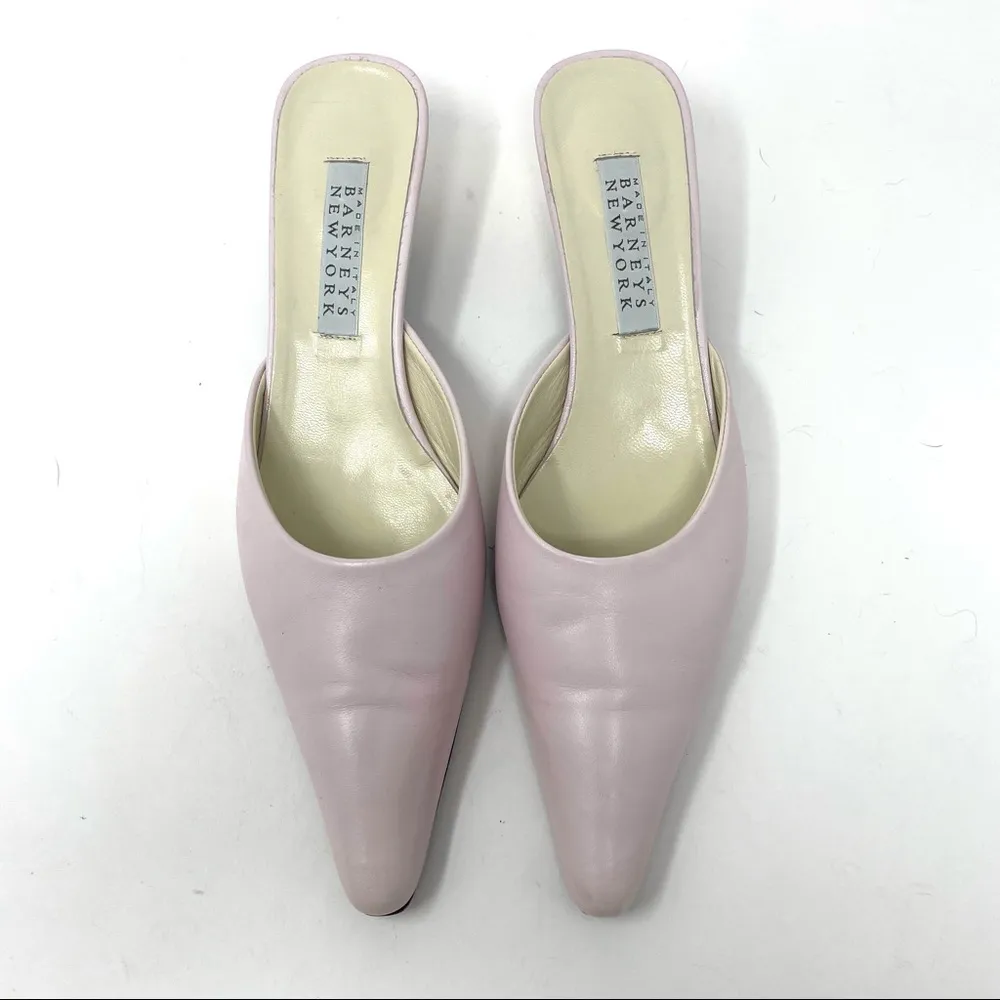 BARNEYS NEW YORK pink kitten heel mules, made in Italy, size 39, - Image 4