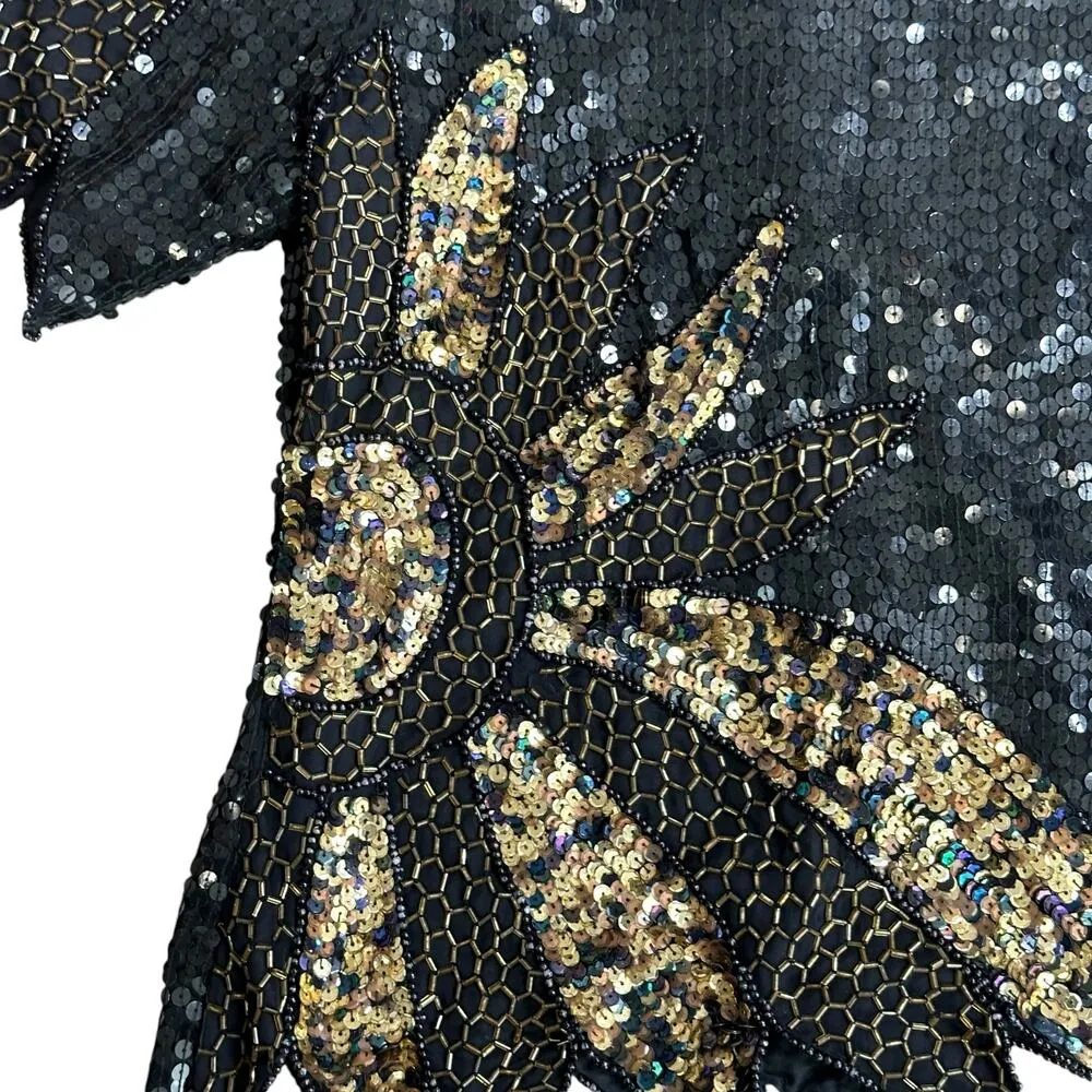 Vintage 1980s Stenay Nwt Sequined Beaded Evening Top Black Silk Medium - Image 2