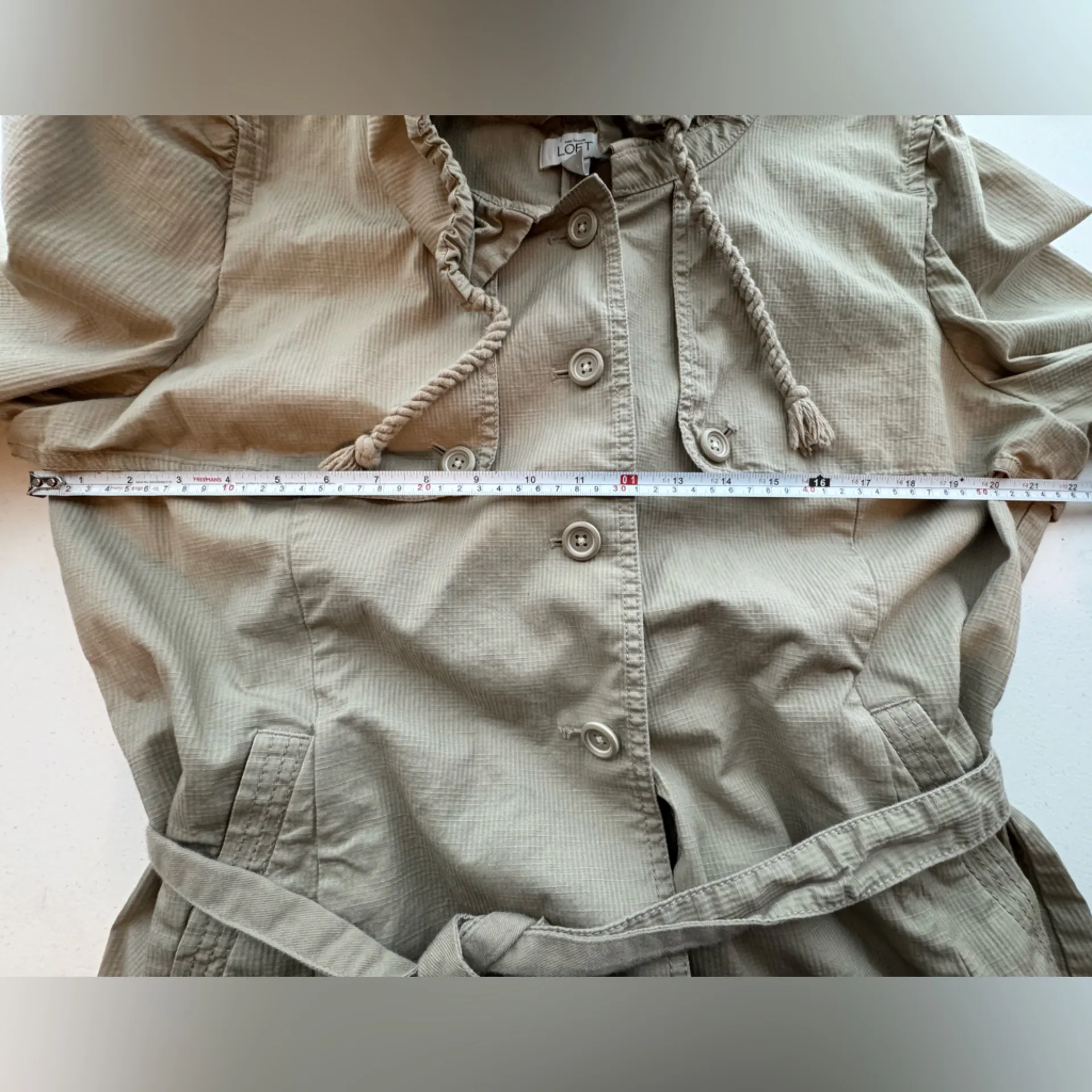 LOFT Tan Utility/Safari Style  Jacket with Ruffle Collar Size XL - Image 3
