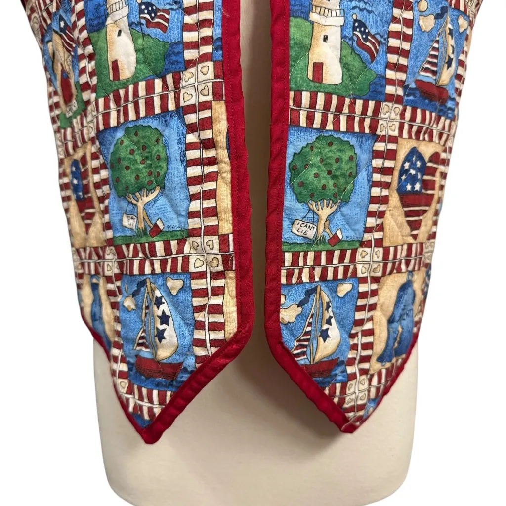 Handmade Patriotic Quilted Vest Americana Print Red White Blue USA Size Large - Image 3