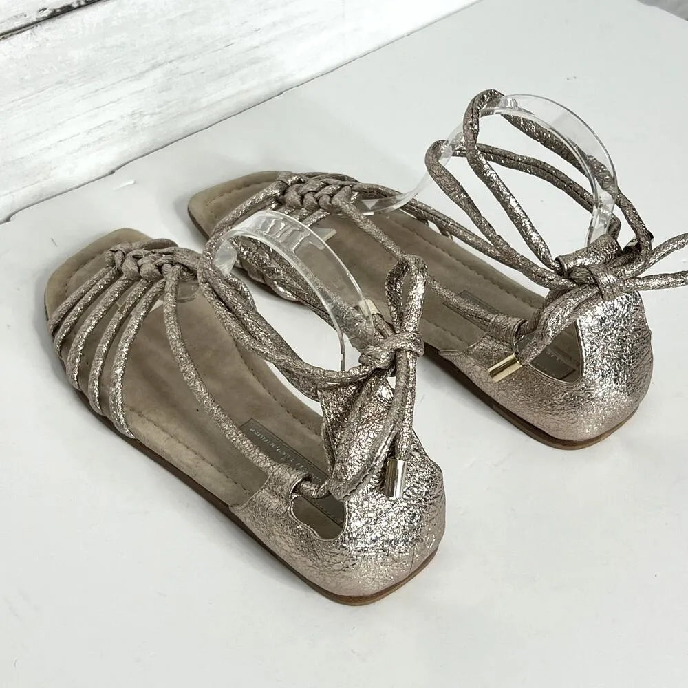 AGL Metallic Gladiator Ankle Tie Sandal Shoe Size 11 Gold - Image 7