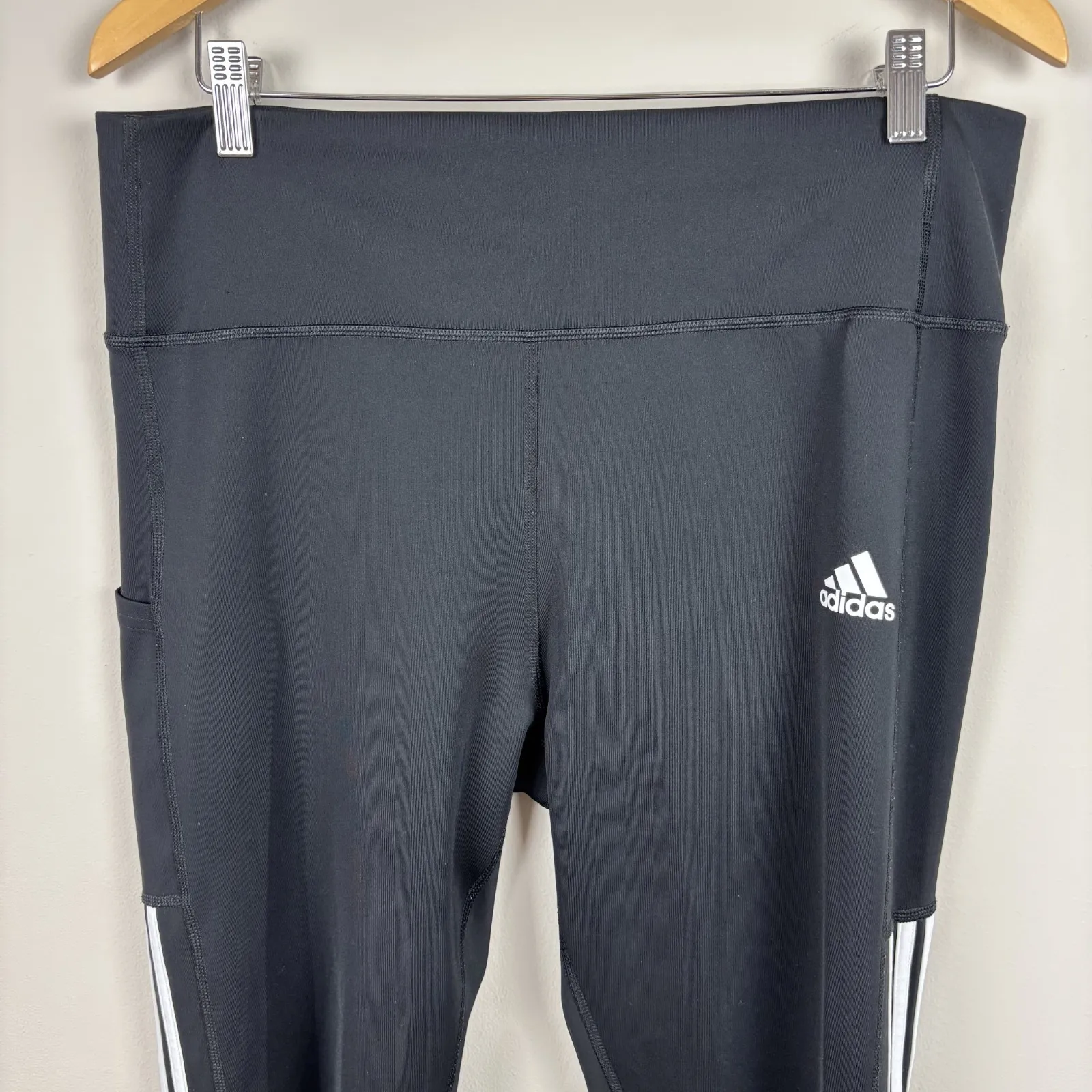 Adidas Aeroready Leggings Womens XL Black High Rise 3 Stripe Athletic Athleisure - Image 2