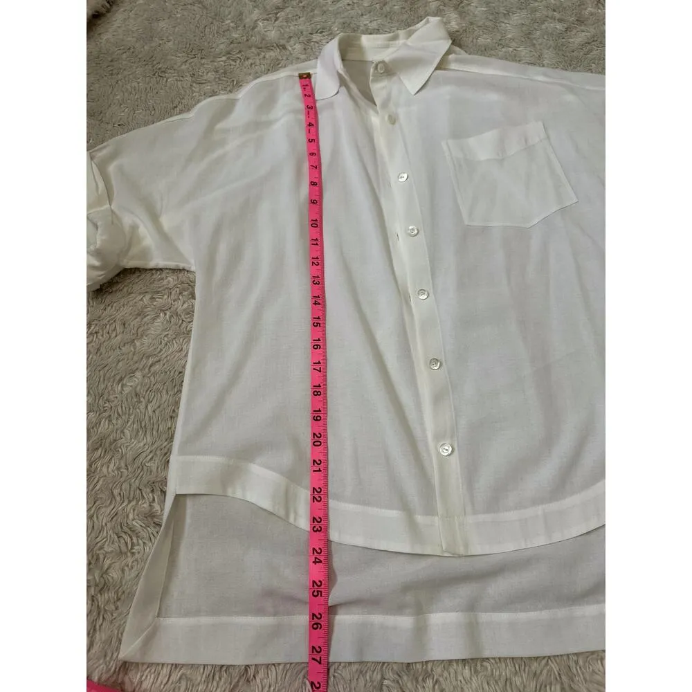 TRINA TURK XS Sheer Cotton White Collared Pocket Short-Sleeve Button-Up Top - Image 6